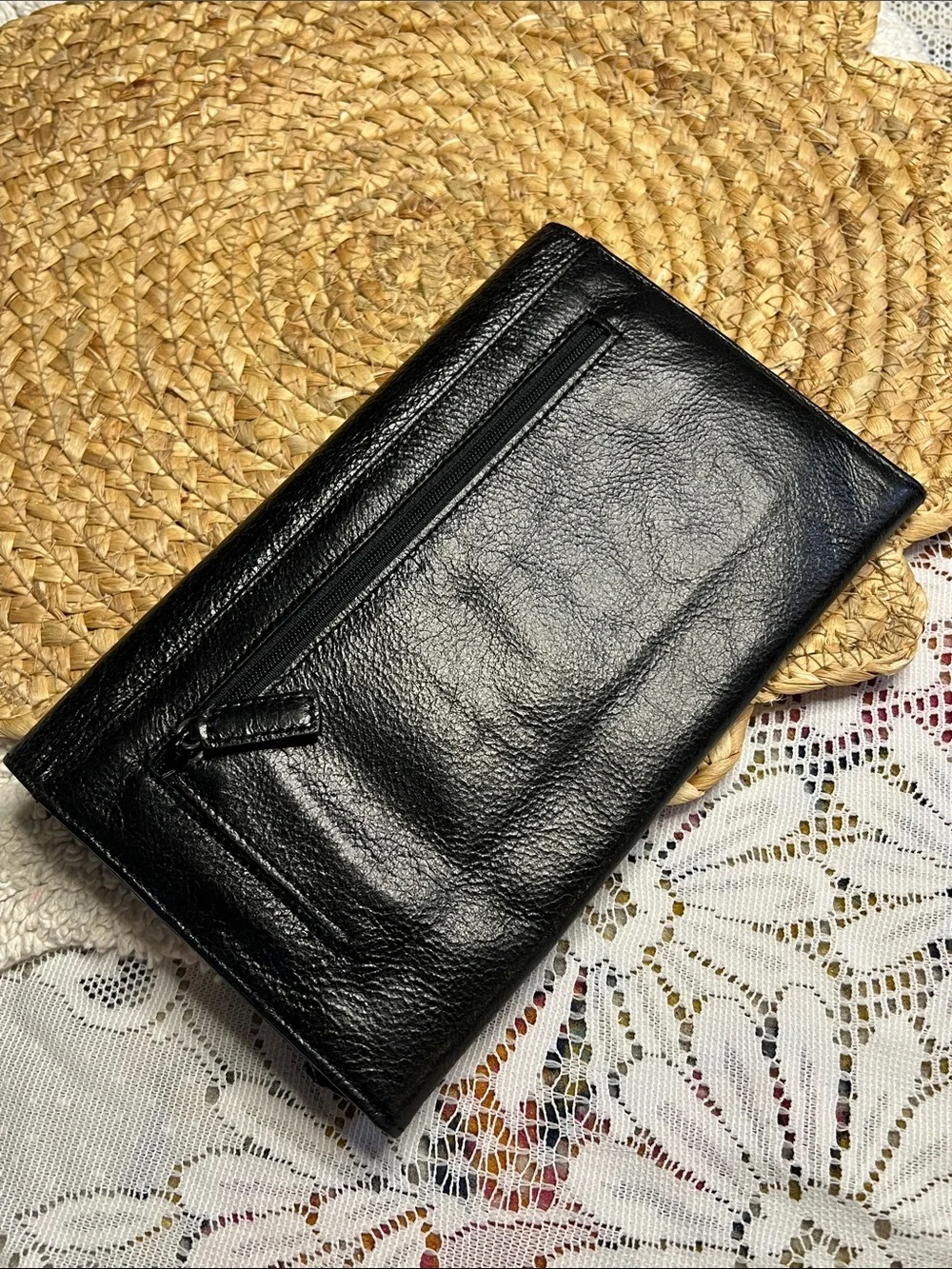 Nordstrom Classic Black Soft Leather Women's Clutch Wallet 3 Snap Compartments